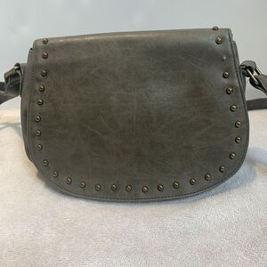 gray leather crossbody purse used